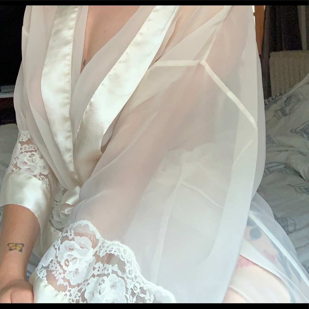Dreamy vintage sheer and lace robe with satin tie